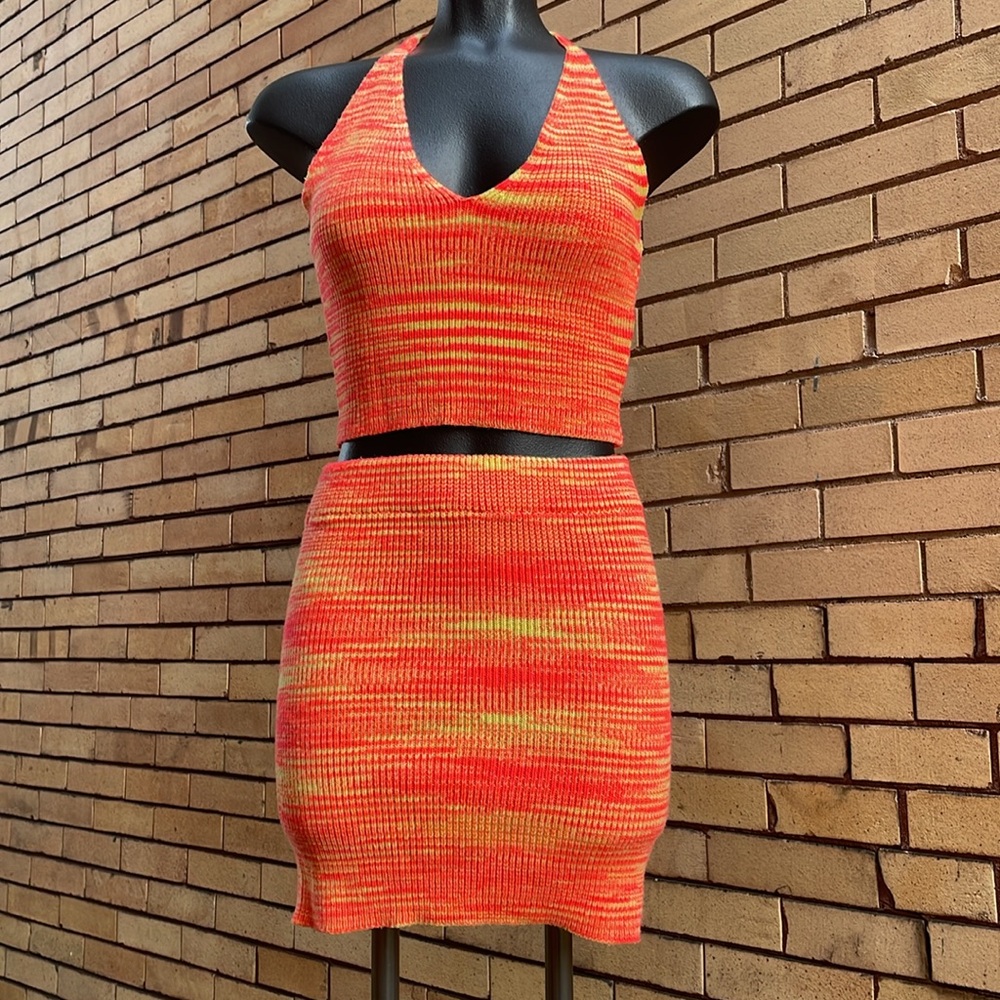 Princess Polly 2pc orange yellow knit halter skirt Serenity Set Size Extra Small